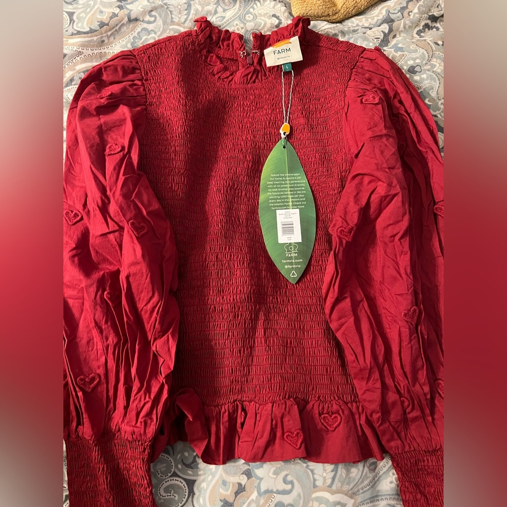 Farm Rio Burgundy 3d heart blouse size L NWT